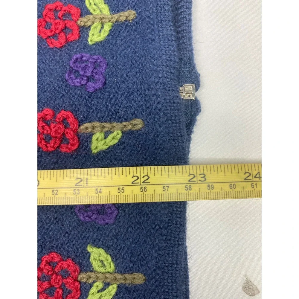 Karen‎ Scott Wool Zippered Sweater Jacket Floral Embroidery Size L